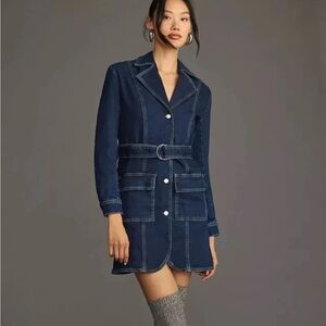 Anthropologie Dark Blue Trench Coat with Belt